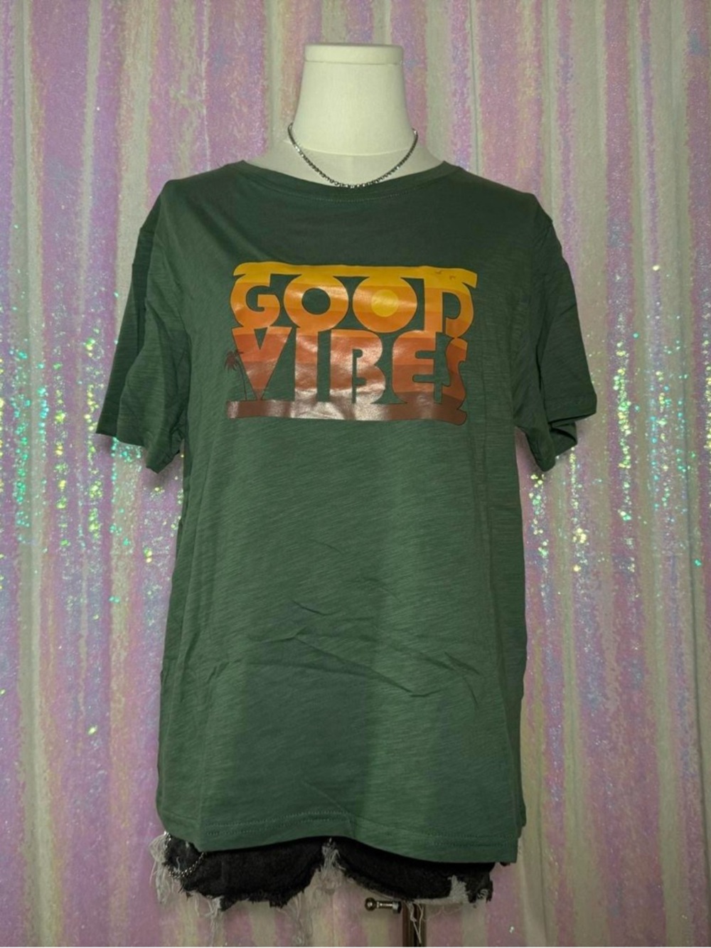 Basico Green & Orange “Good Vibes” Unisex Tee Shirt (L) ★彡 - Picture 2 of 7